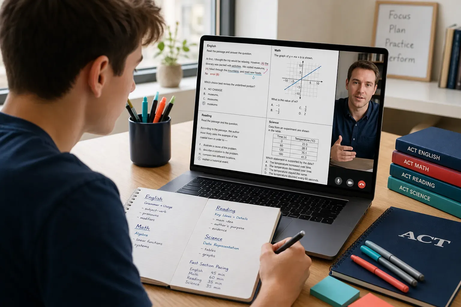 High school student working with an ACT tutor online