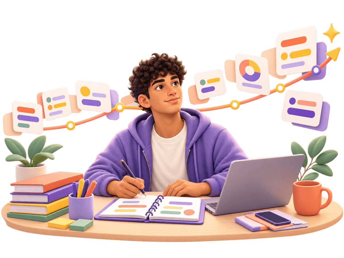 Illustration of a senior student preparing for ACT Senior Secondary Certificate assessments