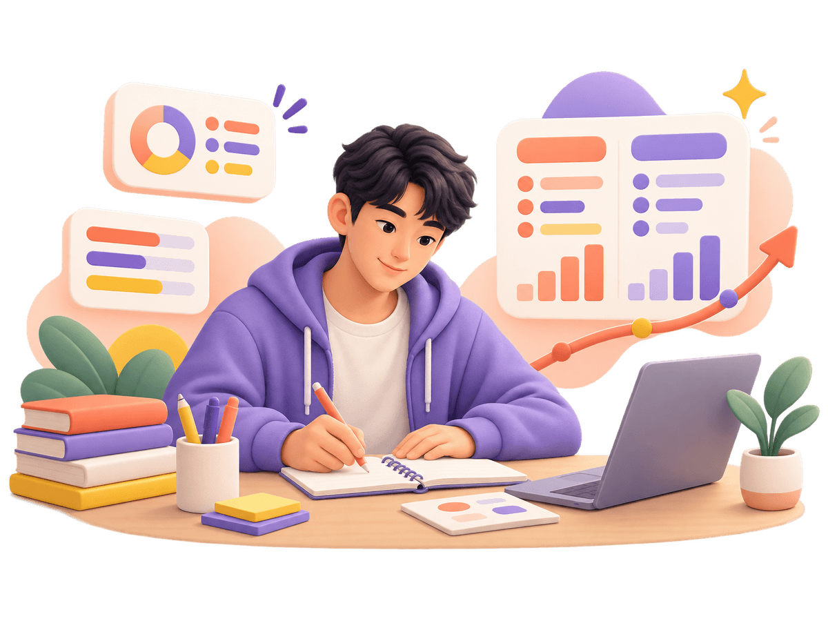 Illustration of a senior student preparing for HSC assessments