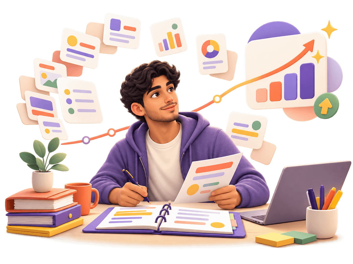 Illustration of a senior student preparing for SACE assessments