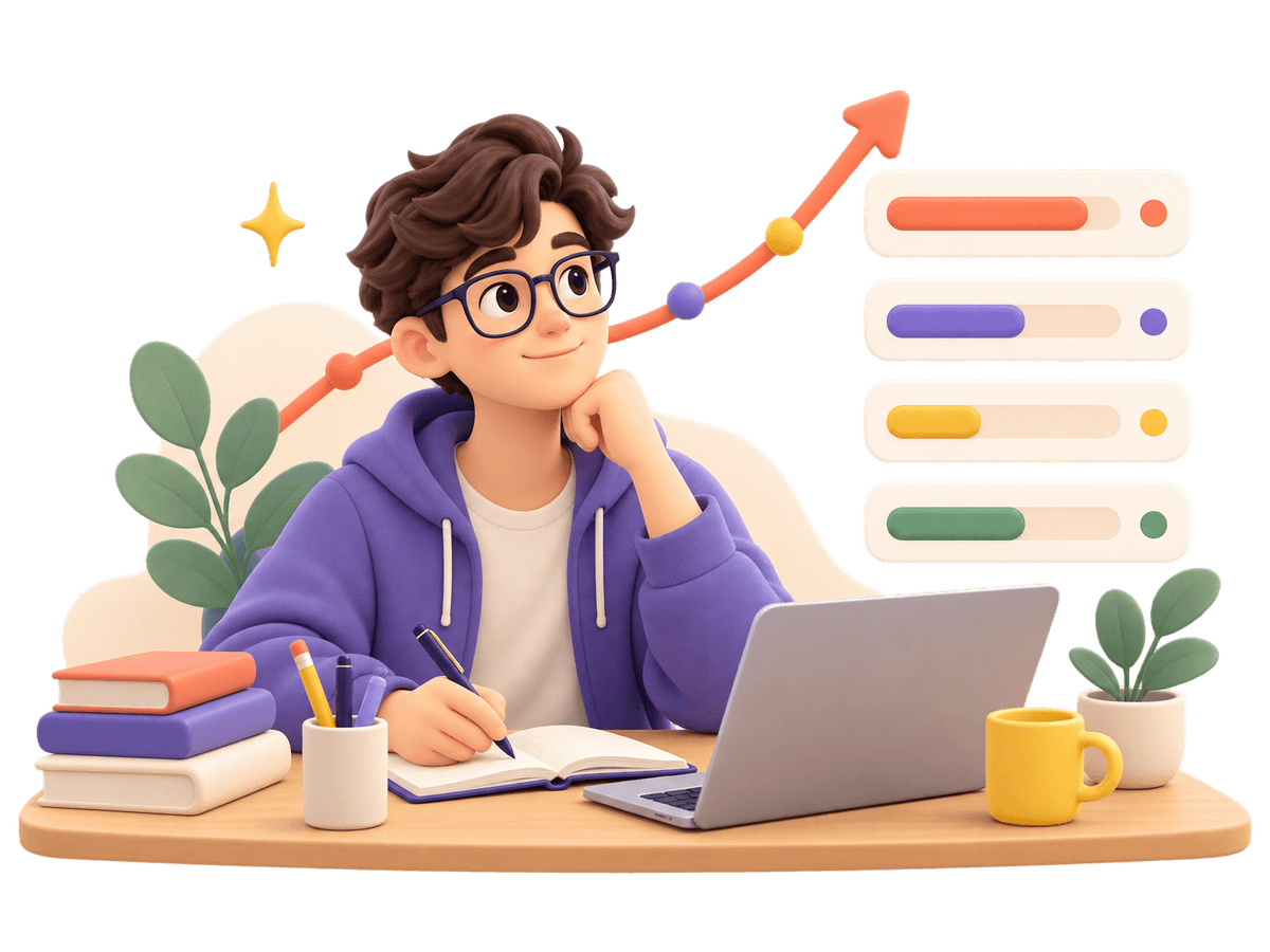 Illustration of a senior student preparing for TCE assessments