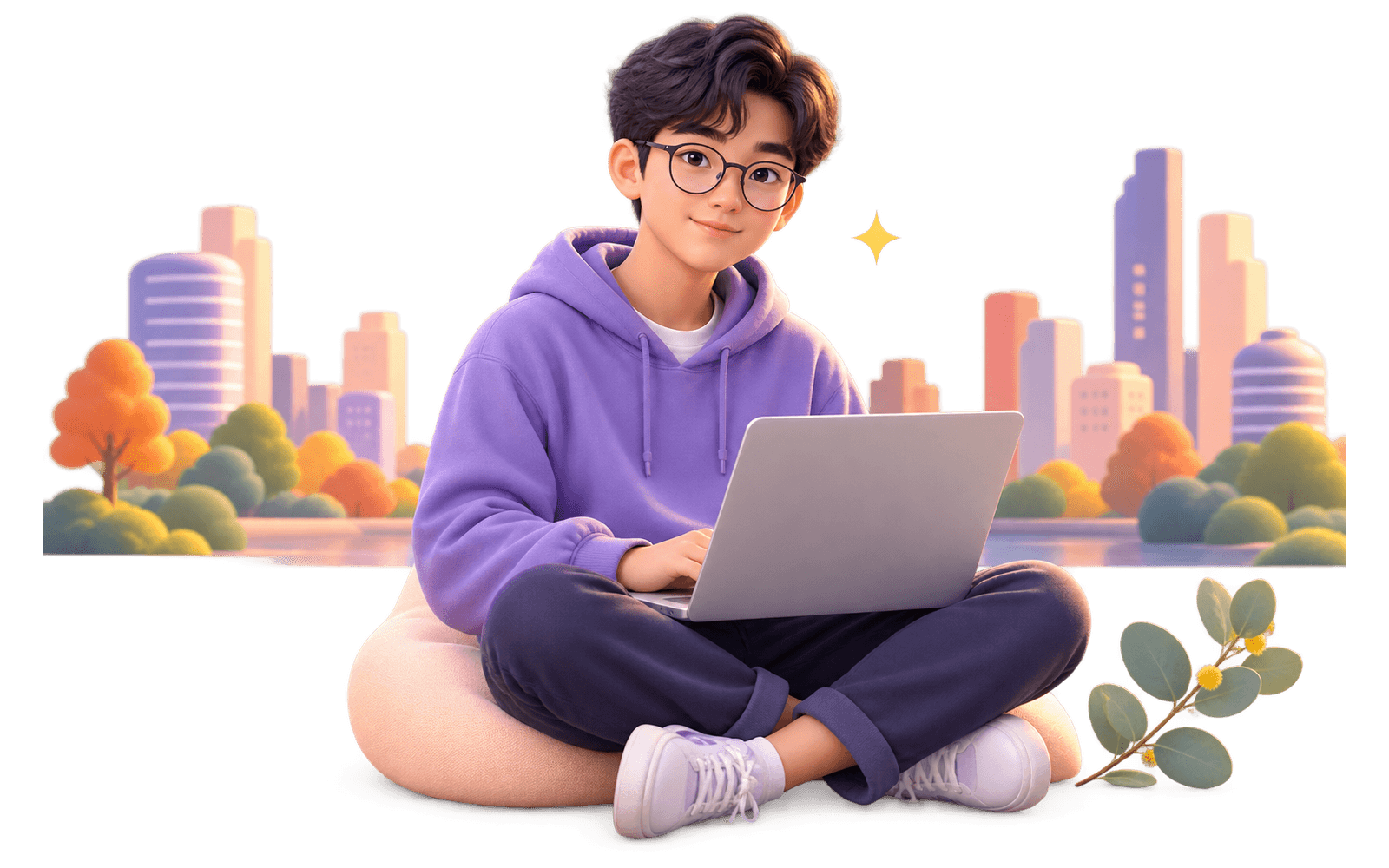 Illustration of a student learning online from Canberra