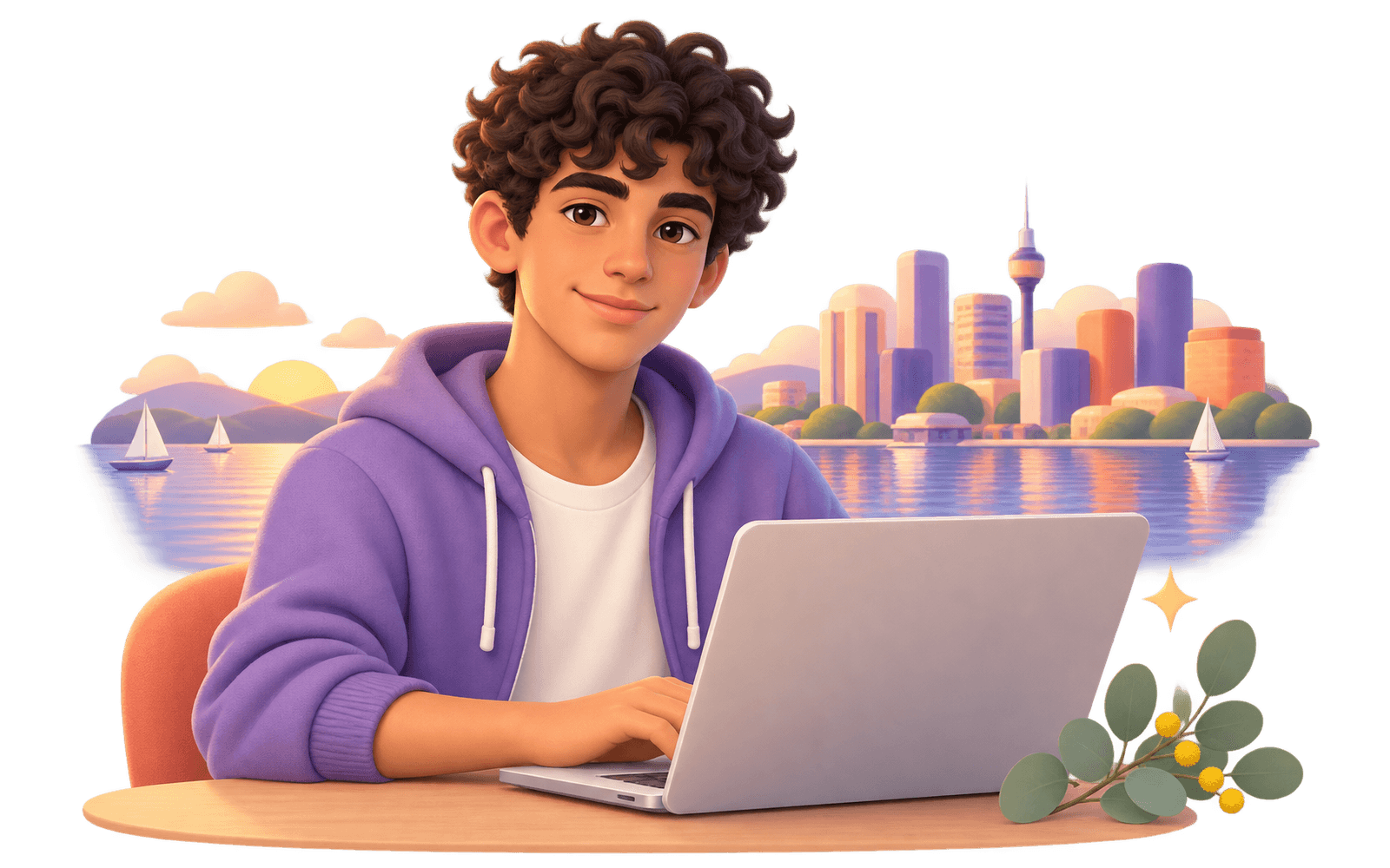 Illustration of a student learning online from Geelong