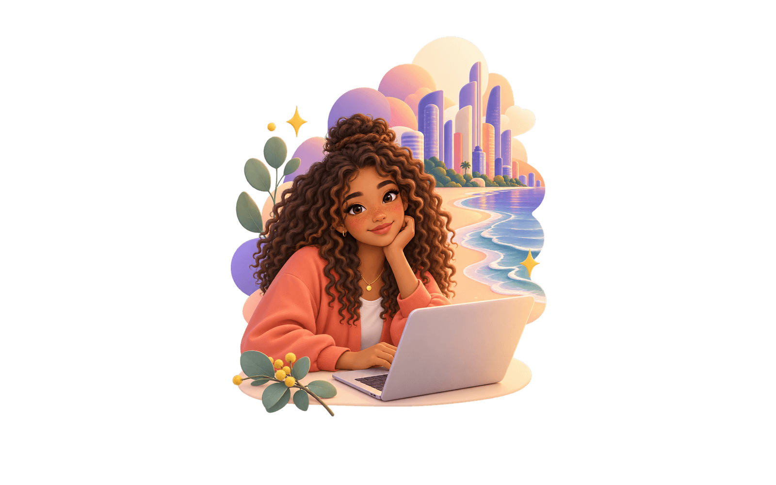 Illustration of a student learning online from Gold Coast