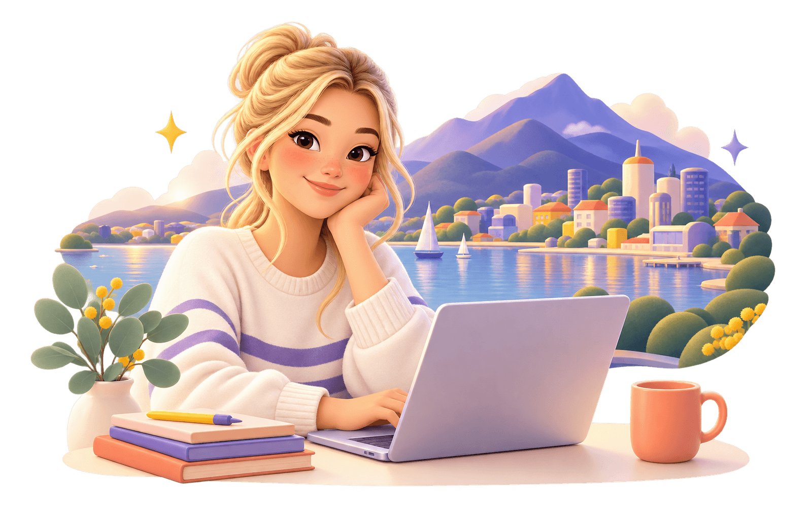 Illustration of a student learning online from Hobart