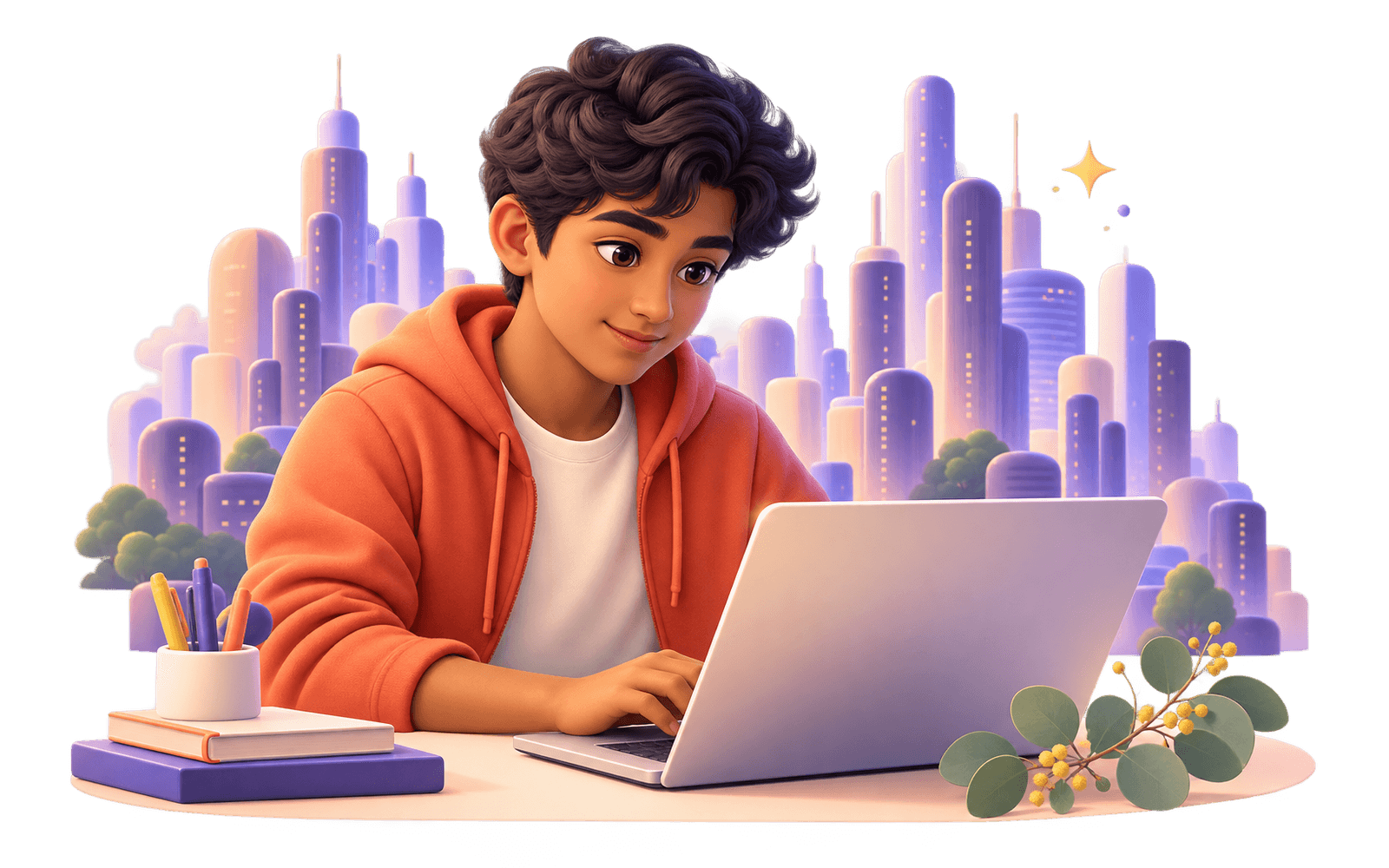 Illustration of a student learning online from Melbourne