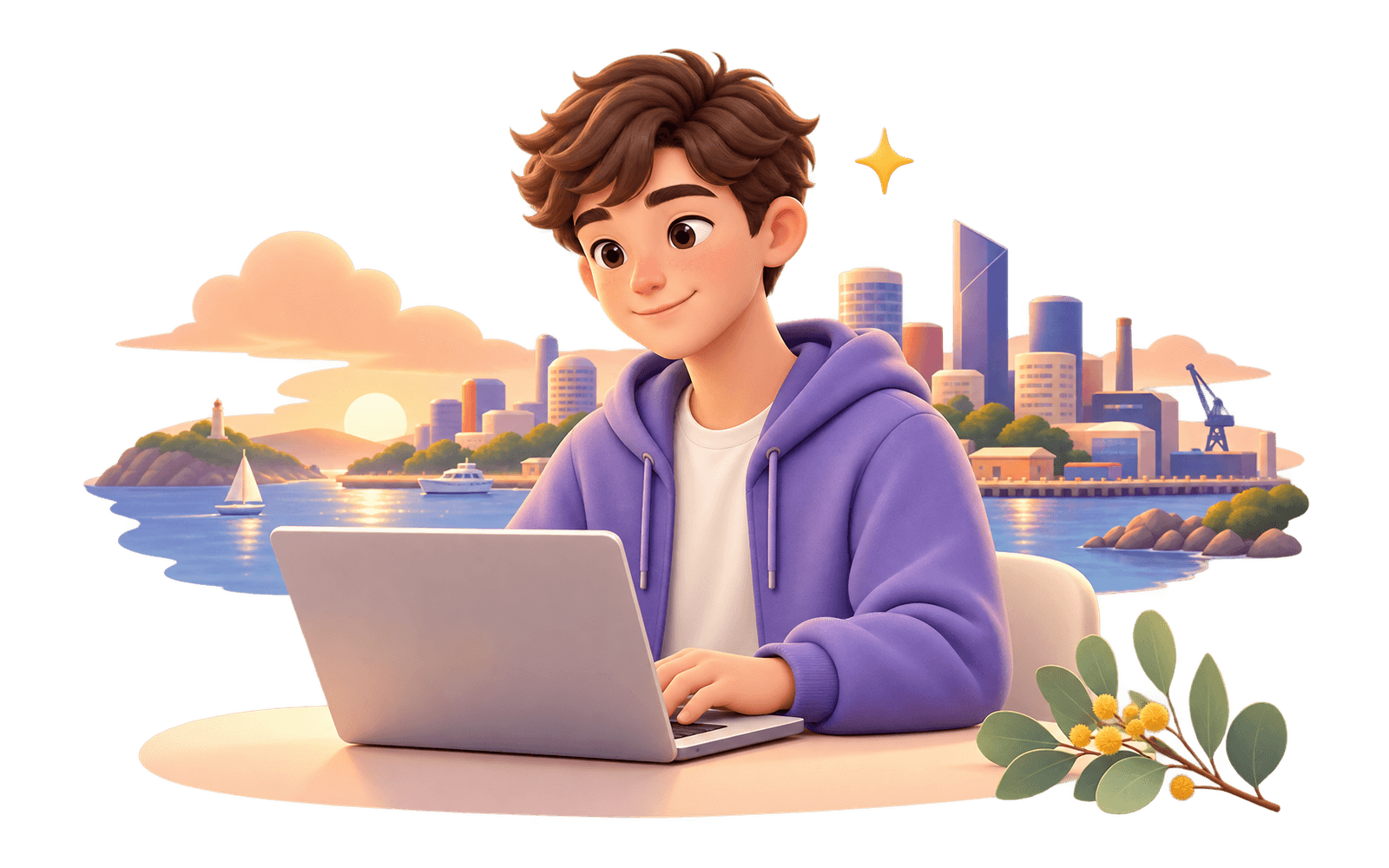 Illustration of a student learning online from Newcastle