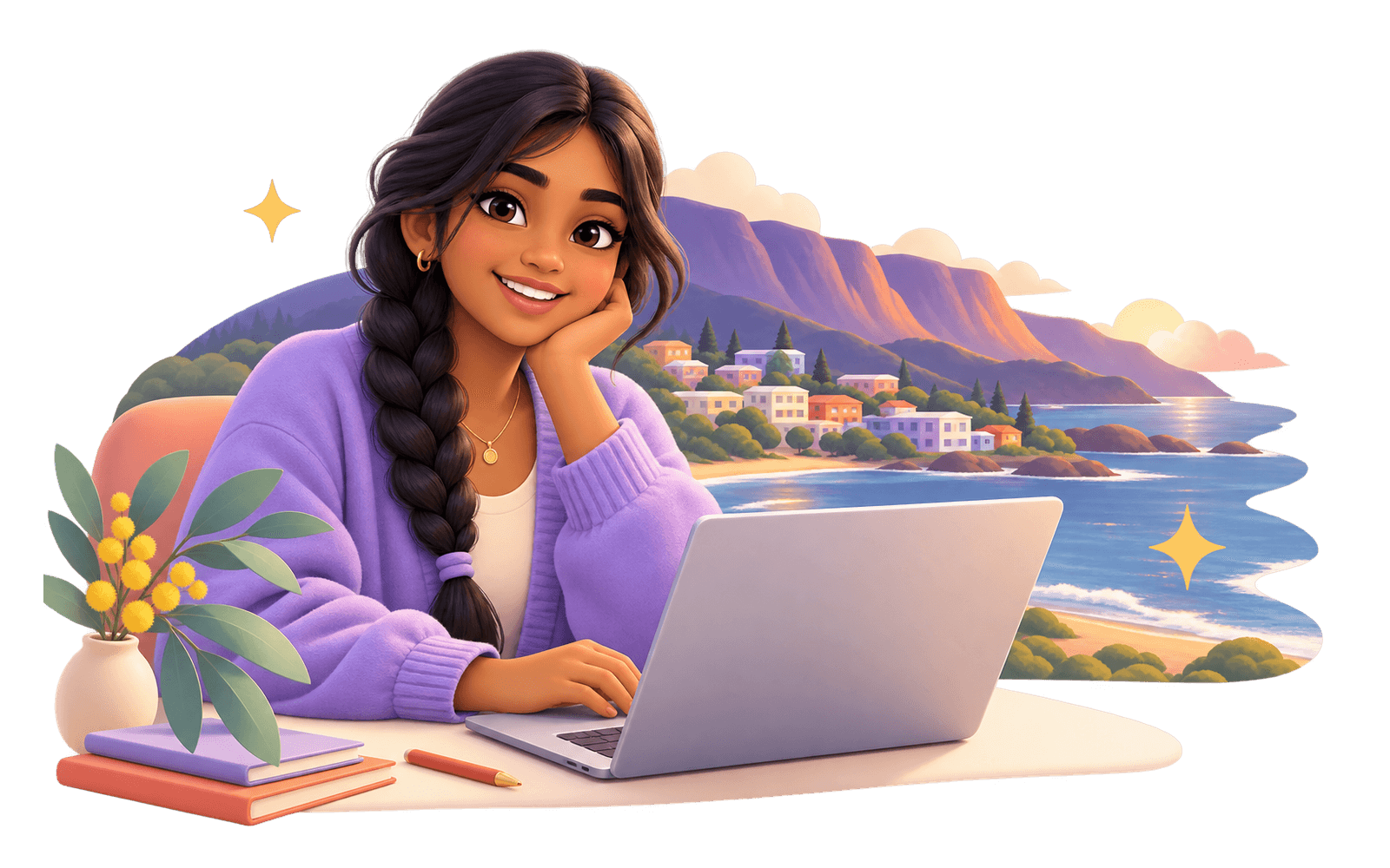 Illustration of a student learning online from Wollongong