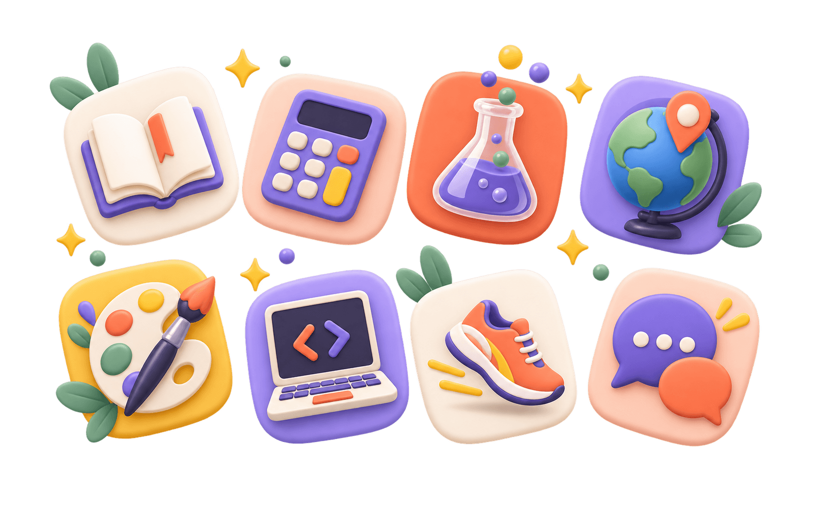 Illustration of the eight Australian Curriculum learning areas as icon tiles