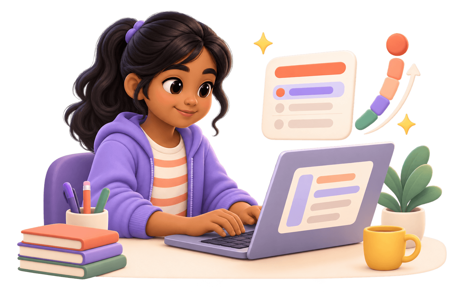 Illustration of a Year 5 student completing an online adaptive assessment