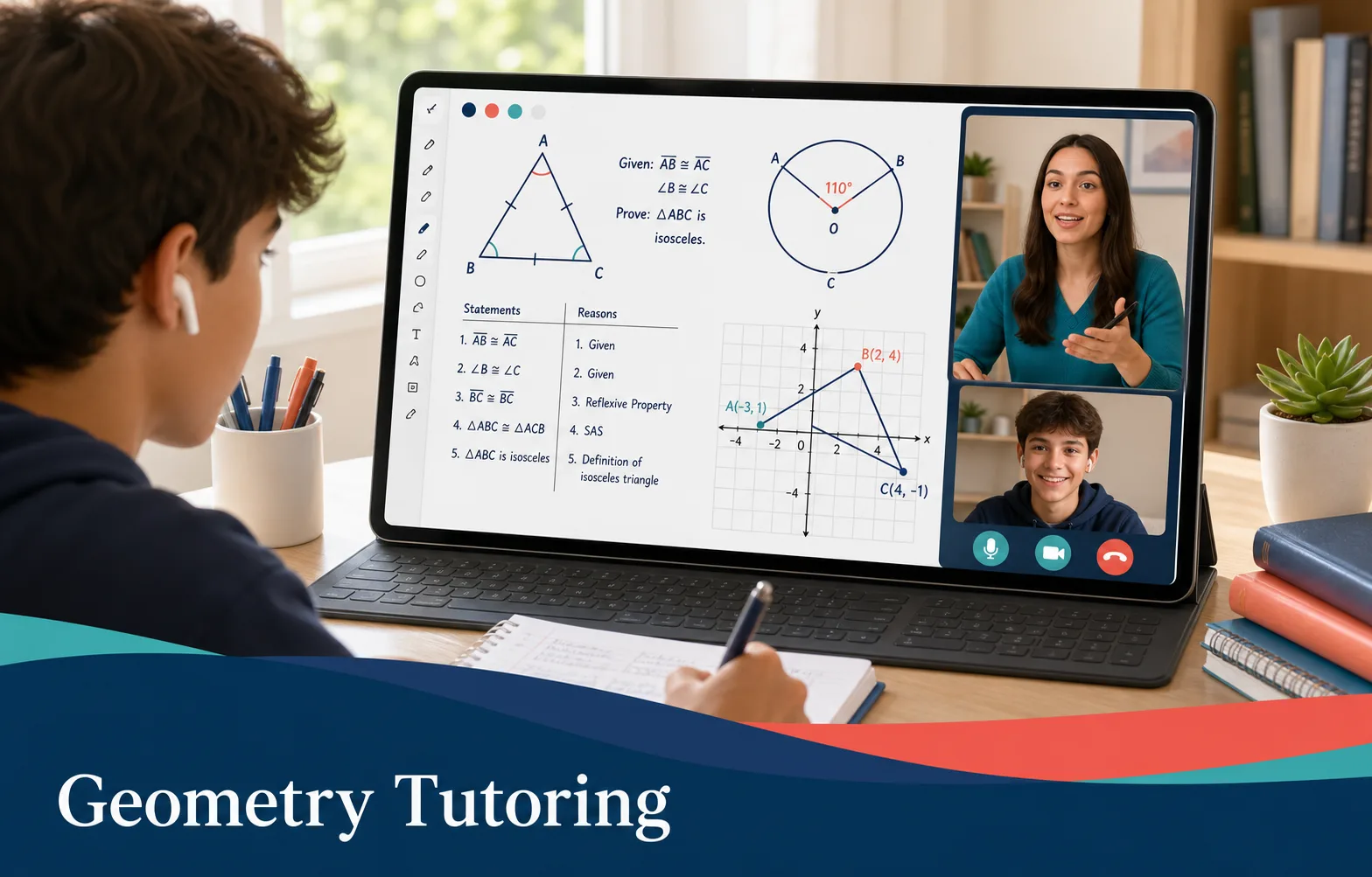 Online Geometry tutoring with diagrams, proofs, and math practice