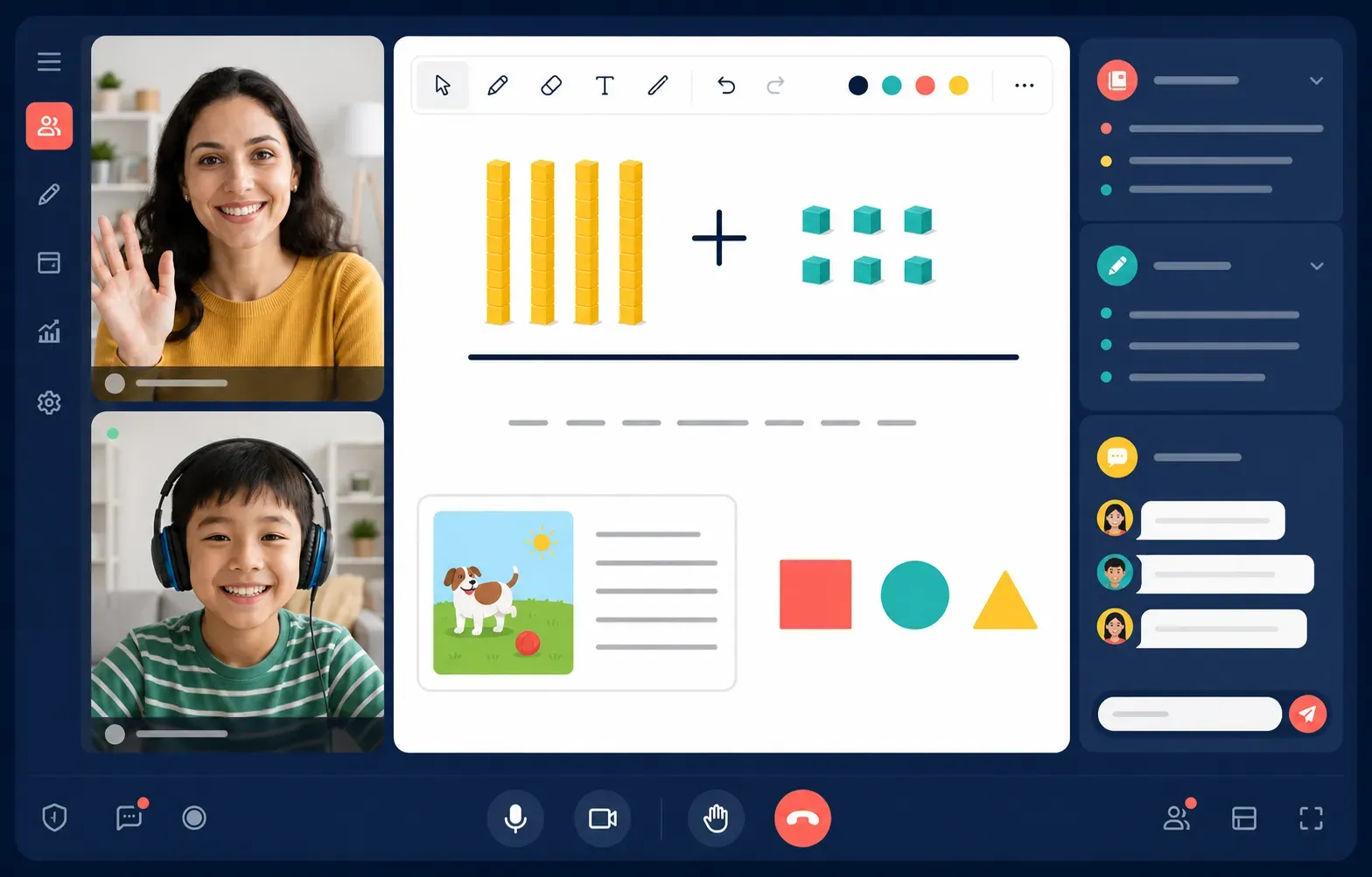 Live one-on-one Grades 1-5 class with a tutor and number blocks