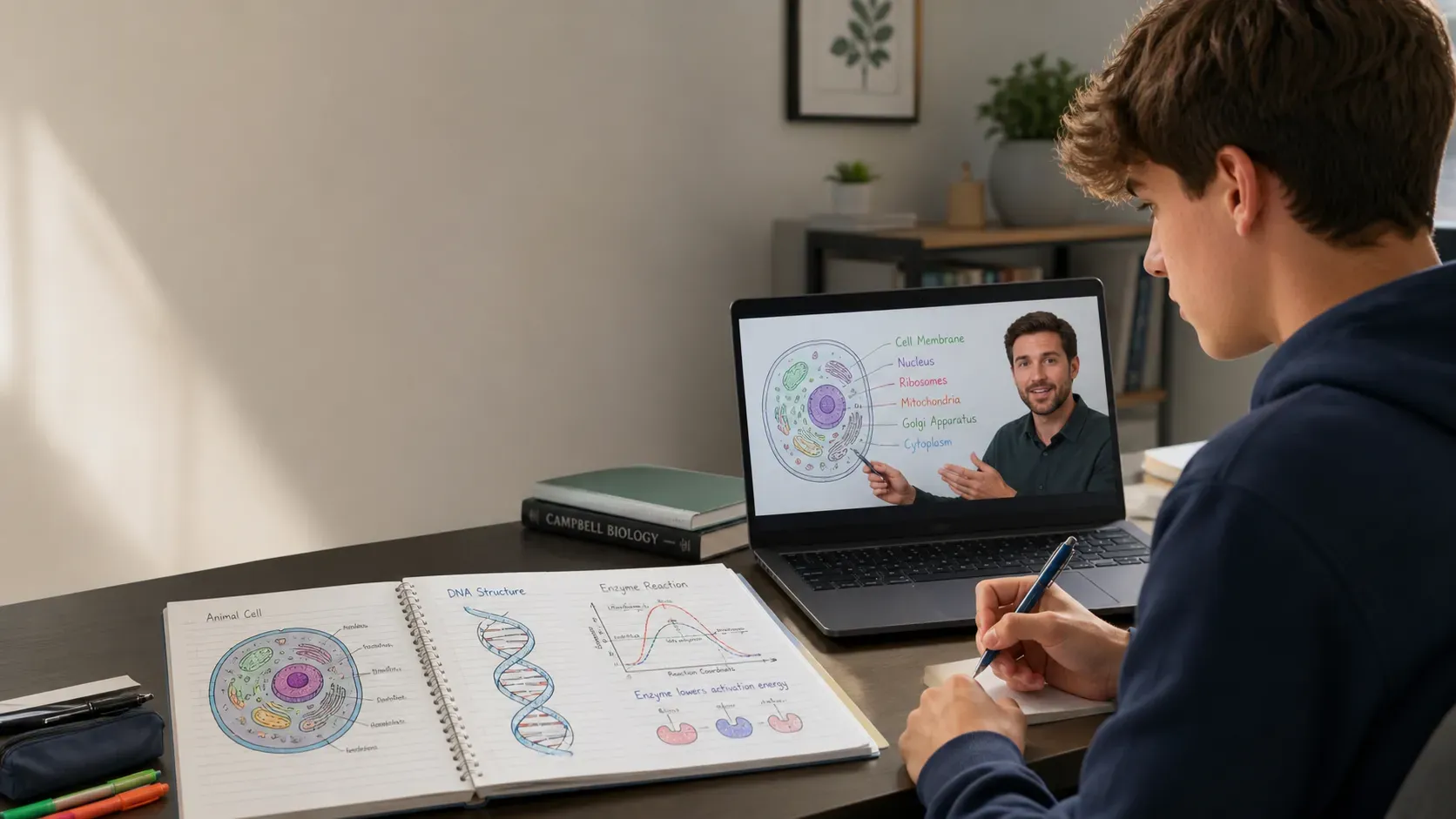 High school student working with an Honors Biology tutor online