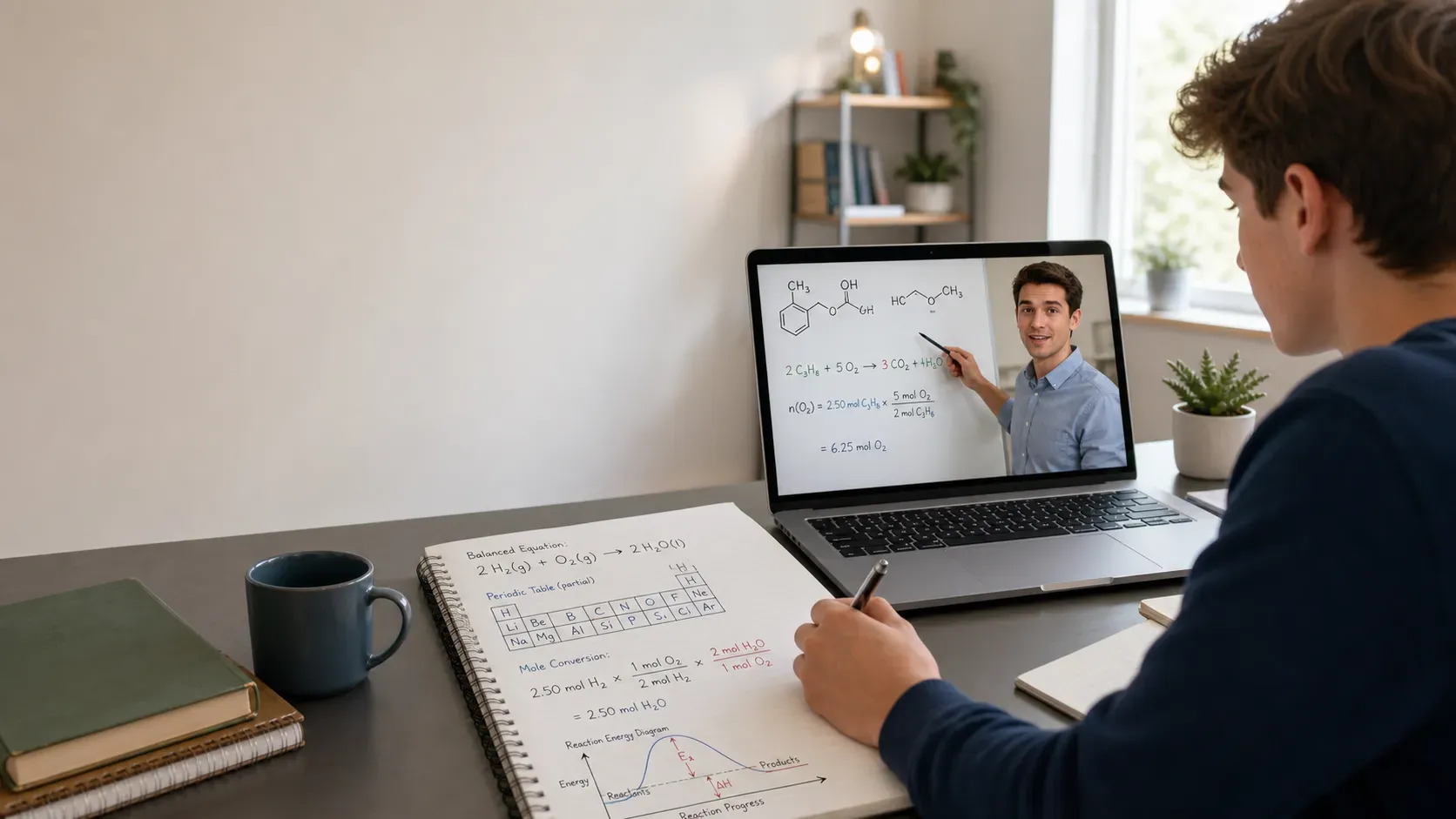 High school student working with an Honors Chemistry tutor online