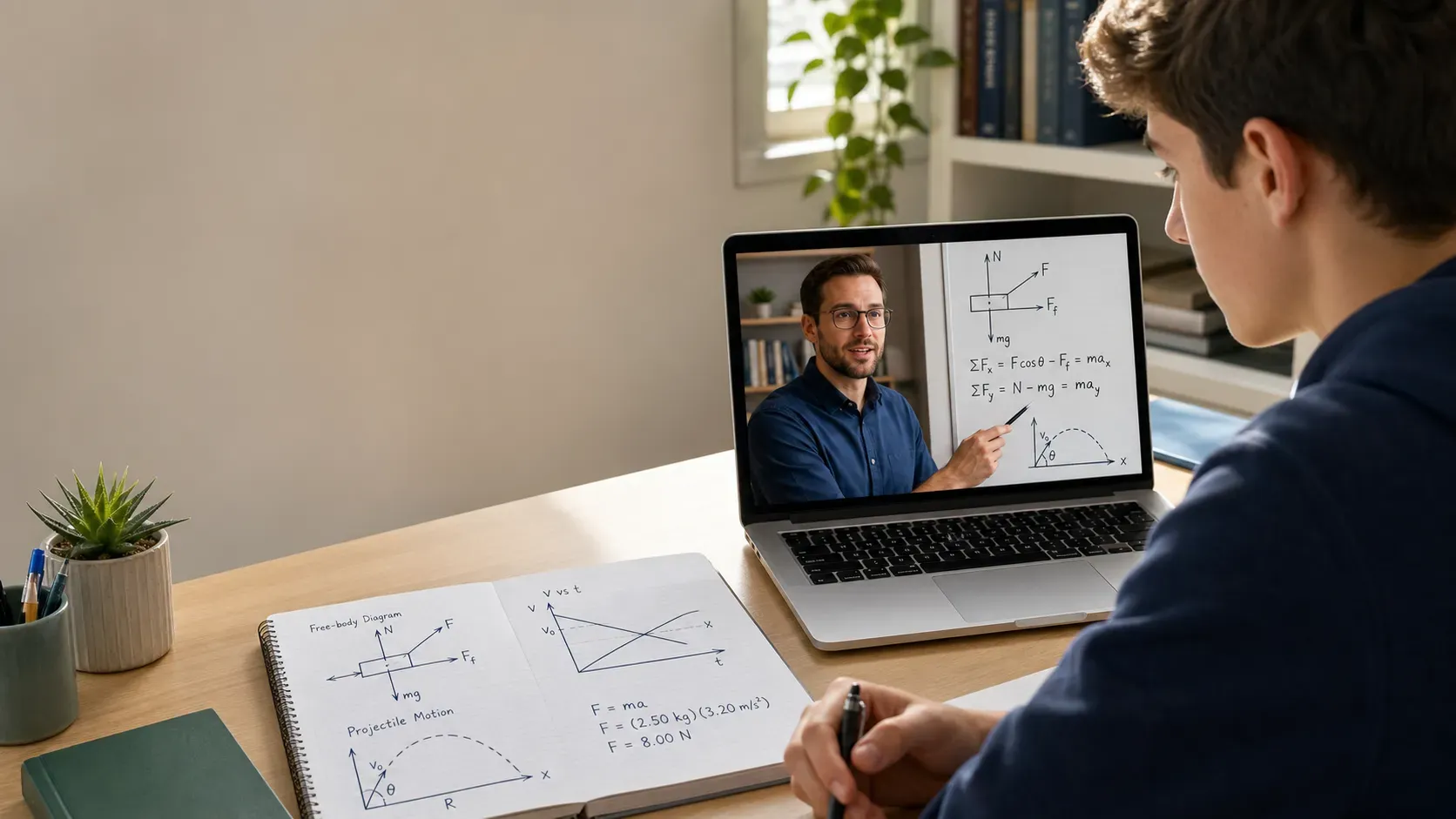 High school student working with an Honors Physics tutor online