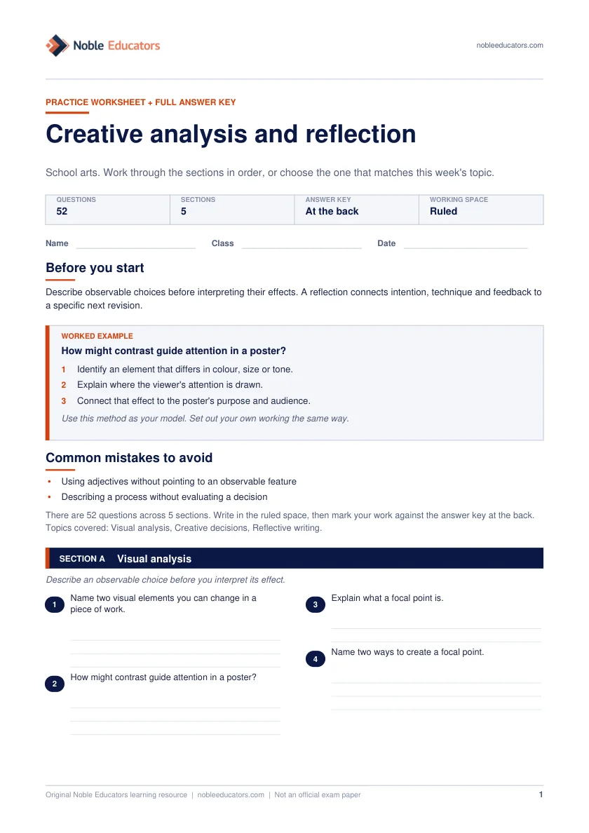 First page of the Creative analysis and reflection worksheet